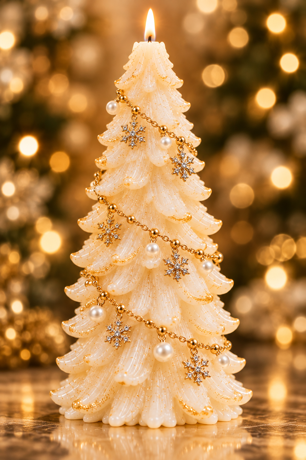 Satoshi Silk – Golden Snowflake Christmas Tree | Luxury Candle